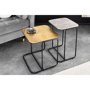 Salontafel Abstract Set van 2 40cm Goud Zilver Zwart Metalen Frame - 43516