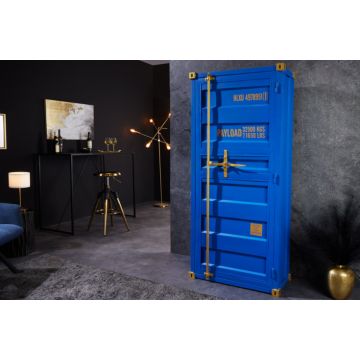 Design Barkast Container Globetrotter 180cm Blauw Wijnrek - 43598