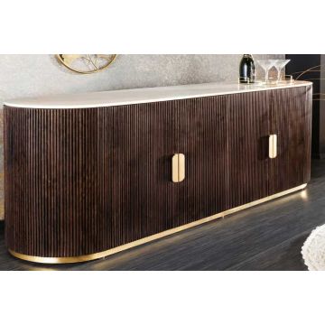 Design Dressoir Gatsby 170cm Bruin Goud Mangohout Wit Marmeren Blad - 43617