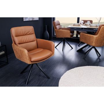 Eetkamerstoel Big George Cognac Echt Leer draaibaar met armleuning - 43637