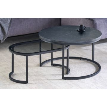 Salontafel 2-delige set Elegance Rond Zwart 72x72cm - 43641