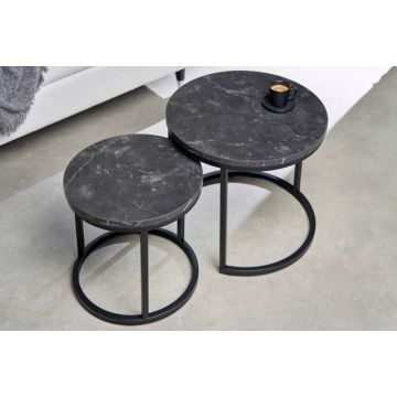 Bijzettafel 2-delige set Elegance Rond Zwart 45cm - 43644