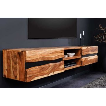 Hangend TV Meubel Amazonas 160cm Bruin Sheesham Massief Houten Boomrand Metaal Zwart - 43707