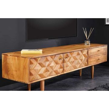 Massief houten TV-Meubel alpine 145 cm natuurlijke acacia retro-design met honingkleurige afwerking - 43736