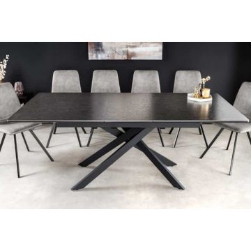 Uitschuifbare Eettafel Alpine 160-200cm Zwart Antraciet Keramiek Zwart Metalen Onderstel - 43845