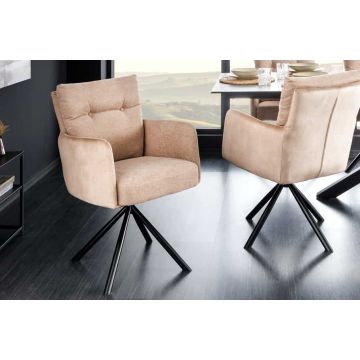 Draaibare Designstoel Big George Champagnebeige Fluwelen Pocketveringkern met Gestructureerde Stof - 43850