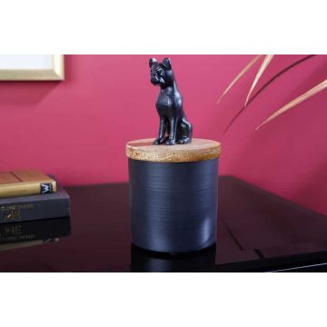 Sculptuur Blik Panter 20cm Metaal Zwart Mangohout Naturel - 43949
