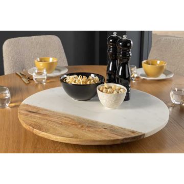 Draaibord Servant 50cm Wit Marmer Mangohout - 43951