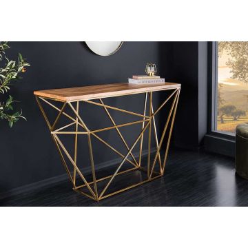 Console Diamond 120cm Metaal in Messing Optiek Plaat Mangohout - 43952