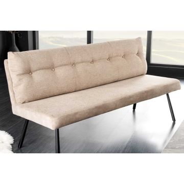 Moderne Bank Big George 160cm Champagnebeige Fluwelen Stof met Textuur Pocketveringkern Zwart Frame - 44014