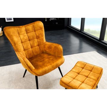 Fauteuil Scandinavie met Armleuningen Mosterdgeel Fluweel - 44019