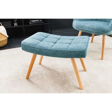 Moderne Kruk Scandinavia Blauw Structuurstof Voetenbank Met Natuurlijke Houten Poten - 44030