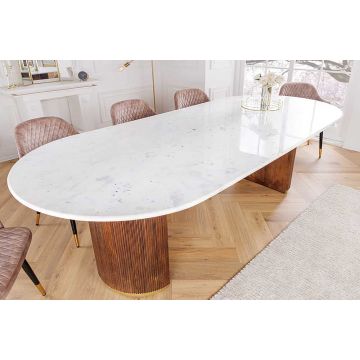 Eettafel Gatsby 240cm Ovaal Mangohout Marmeren Blad Wit - 44084