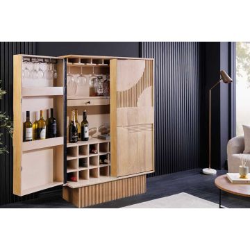 Art Deco Design Barkast 140cm Witgekalkt Mangohout 3D Front - 44088
