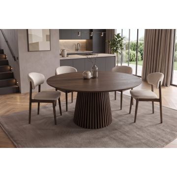 Ronde Eettafel Valhalla Wood 140cm Gerookt Bruin Eiken Kolomonderstel Massief Hout - 44091
