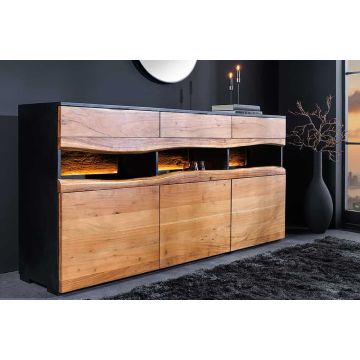 Massief Houten Dressoir Grand Acacia 180cm Bruin Acaciahout met Led Verlichting en Natuurlijke Randen - 44095
