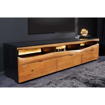 Massief Houten TV-Meubel Grand Acacia 180cm Bruin Acaciahout met Led Verlichting en Natuurlijke Rand - 44097