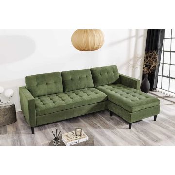 Retro Hoekbank Stockholm 220cm Groene Corduroy Stof met Binnenvering 3-Zits - 44152