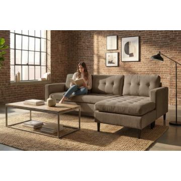 Retro Hoekbank Stockholm 220cm Taupe Corduroy Stof met Binnenvering 3-Zits - 44153