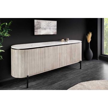 Dressoir Adlon 170cm Marmeren Blad Wit Mangohout Grijs - 44154