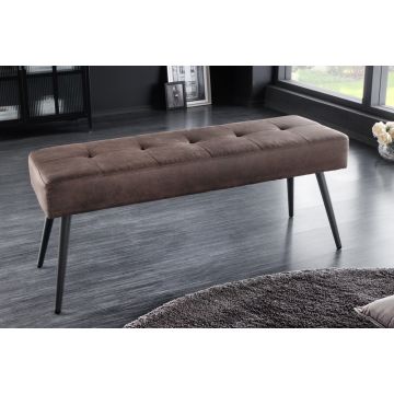 Design Bankje Boutique 100cm Bruin Microvezel Zwart Metalen Poten Gestoffeerde Bank - 44243