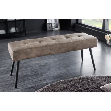 Design Bankje Boutique 100cm Taupe Microvezel Zwart Metalen Poten Gestoffeerde Bank - 44244