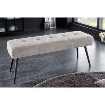 Design Bankje Boutique 100cm Champagne Grijs Microvezel Zwart Metalen Poten Gestoffeerde Bank - 44246