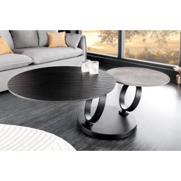 Draaibare Salontafel Dancing Rings Zwart Grijs Beton leisteen Keramiek Rond Metalen Onderstel - 44316