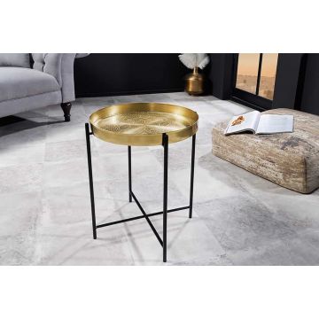 Bijzettafel Casablanca 50cm Messing Afneembaar Dienblad - 44343