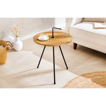 Bijzettafel Simply Clever 60cm Natuurlijk Mangohout met Zwarte Handgreep - 44349