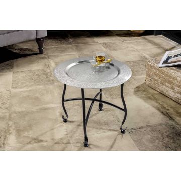 Bijzettafel Marrakesh zilver gehamerd design 40cm - 44354
