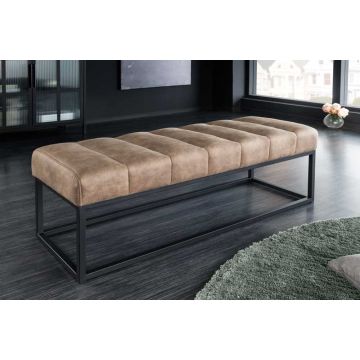Design Bank Petit Beauté 110cm Vintage Taupe Microvezel Zwart Metalen Frame - 44427