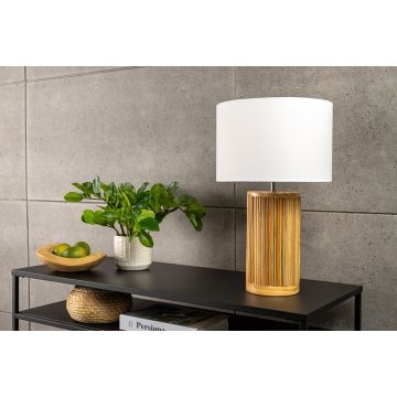 Taffellamp Gatsby 50cm Wilgen en Dennenhout Naturel Witte Lampenkap - 44496