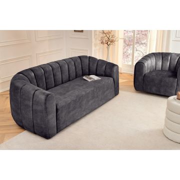 Bank Babylon 200cm 3-Zits Fluweel Antraciet - 44510