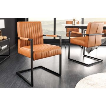 Moderne Cantileverstoel Big Aston van Echt Leer in Vintage Cognackleur met Pocketvering en Metalen kern - 44530