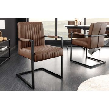 Moderne Cantileverstoel Big Aston van Echt Leer in Vintage Bruin met Pocketvering en Metalen kern - 44531