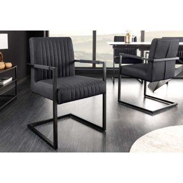Moderne Cantileverstoel Big Aston van Echt Leer in Zwart met Pocketvering en Metalen kern - 44533