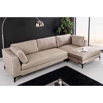 Hoekbank Signum XL 315cm 3-Zits met Ottomane Rechts Taupe Fluweel - 44535