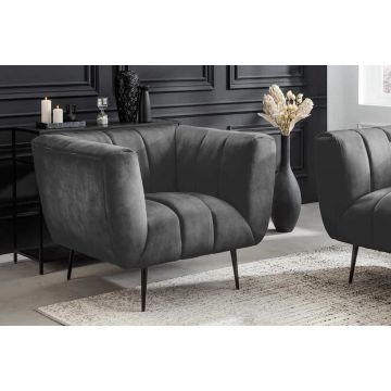 Fauteuil Noblesse Fluweel Grijs met Zwarte Poten - 44540