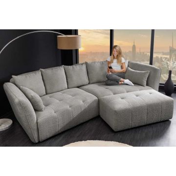 Bank Royal 295cm XL met Veren Kern en Afneembare Hoes Bouclé Grijs - 44542