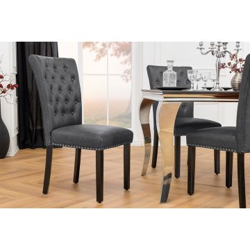 Stoel Castle Kunstleer Vintage Zwart met Stiksel in Chesterfield Stijl - 44588