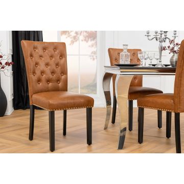 Stoel Castle Kunstleer Vintage Cognacbruin met Stiksel in Chesterfield Stijl - 44589