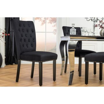 Eetkamerstoel Castle Fluweel Zwart met Stiksel in Chesterfield Stijl - 44590