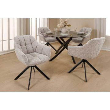 Eetkamerstoel Papillon 180° Draaibaar met Armleuningen Bouclé Beige - 44592