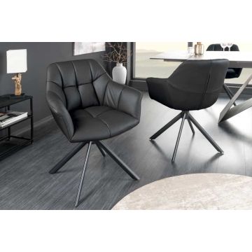 Eetkamerstoel Papillon Zwart Leer draaibaar - 44594