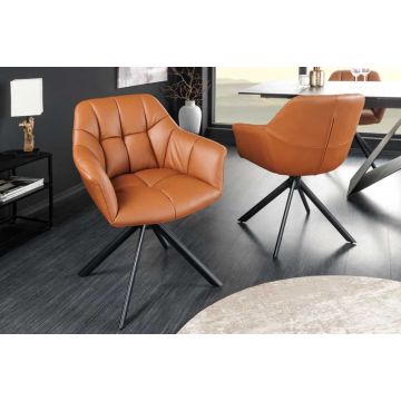 Eetkamerstoel Papillon Cognac Leer draaibaar - 44596
