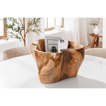 Decoratieve schaal Flowers 35cm naturel teakhout - 44707