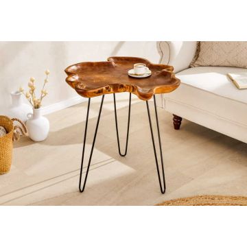 Bijzettafel Wild 65cm Teak Naturel Bruin met Harpin Poten Zwart - 44708