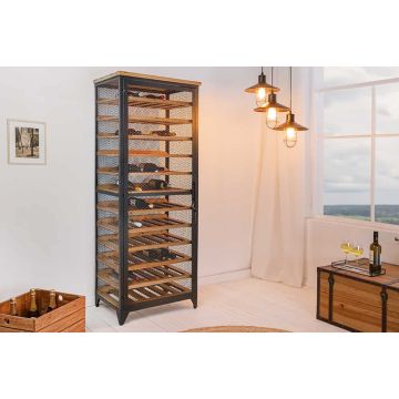 Design Wijnkast Bodega 185cm Naturel Zwart Grenenhout en Metaal - 44749
