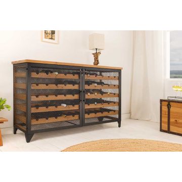 Design Wijnrek Bodega 130cm Naturel Zwart Vurenhout Metalen Flessenrek - 44750